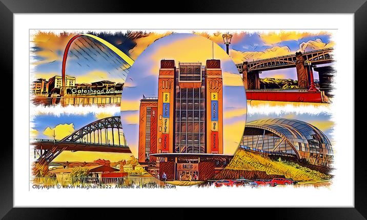 Newcastle And Gateshead (Digital Art Collage) Framed Mounted Print by Kevin Maughan