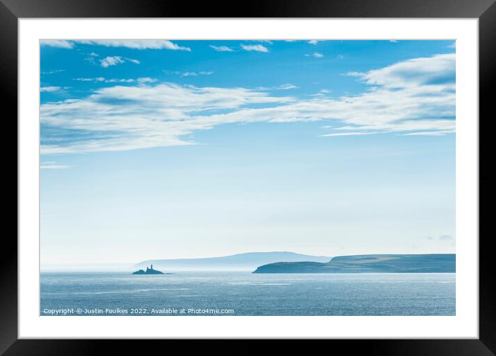 Blue skies over Godrevy Lighthouse, Cornwall Framed Mounted Print by Justin Foulkes