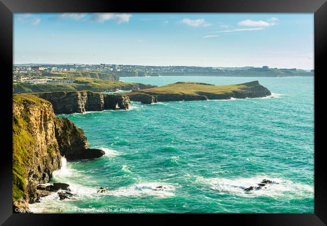 Newquay and Trevelgue Head, Cornwall Framed Print by Justin Foulkes