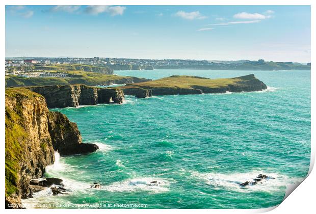 Newquay and Trevelgue Head, Cornwall Print by Justin Foulkes