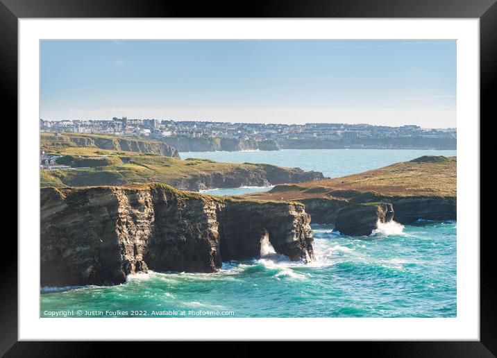 Newquay and Trevelgue Head, North Cornwall Framed Mounted Print by Justin Foulkes