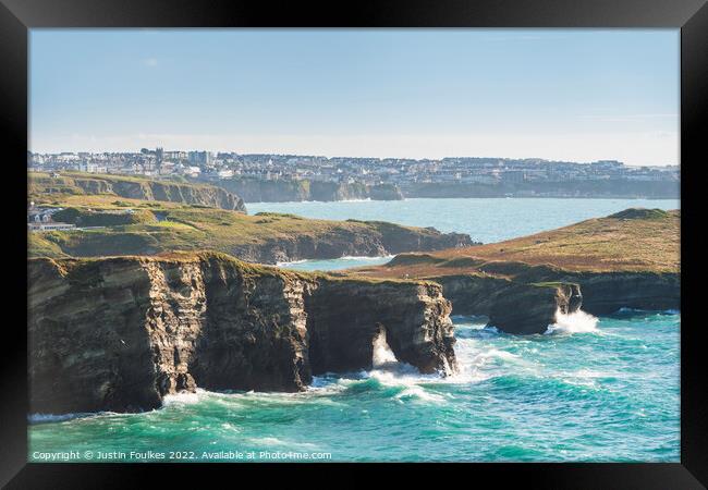 Newquay and Trevelgue Head, North Cornwall Framed Print by Justin Foulkes