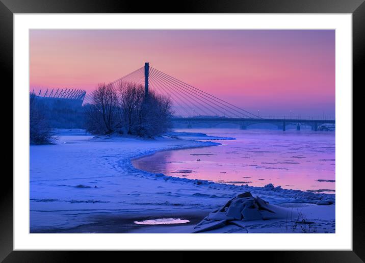 Vistula River In Warsaw At Winter Dawn Framed Mounted Print by Artur Bogacki