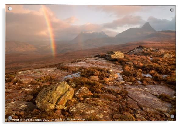 Stac Pollaidh Rainbow, Coigach Scotland. Acrylic by Barbara Jones