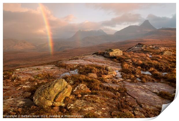 Stac Pollaidh Rainbow, Coigach Scotland. Print by Barbara Jones