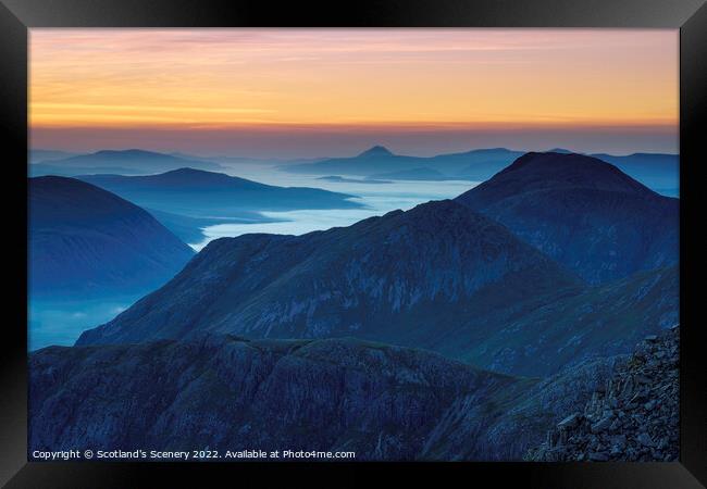 Glencoe mountain Glow Framed Print by Scotland's Scenery
