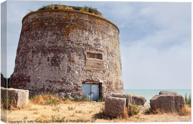 Martello Tower - Old fortification on beach near Eastbourne Canvas Print by Sally Wallis