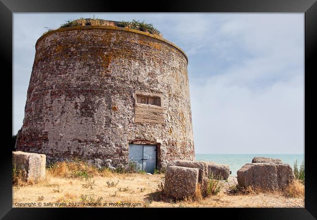 Martello Tower - Old fortification on beach near Eastbourne Framed Print by Sally Wallis