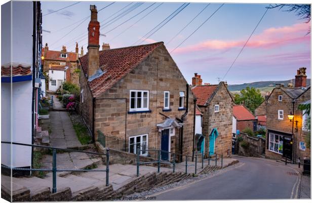 Sunset over Robin Hoods Bay, New Road, North Yorkshire Canvas Print by Martin Williams
