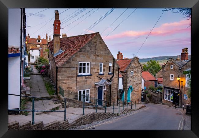 Sunset over Robin Hoods Bay, New Road, North Yorkshire Framed Print by Martin Williams