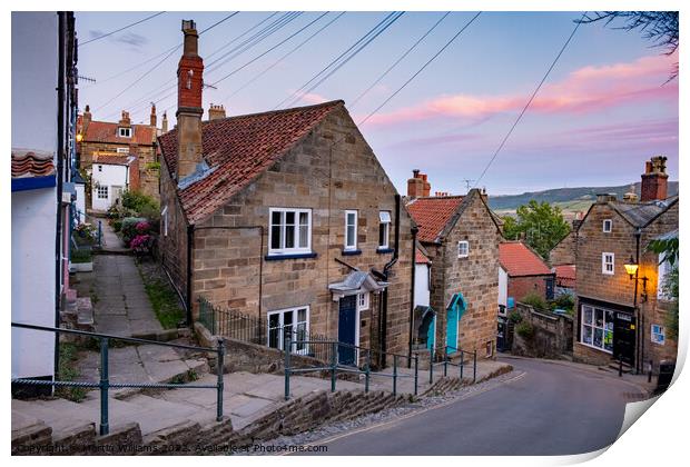 Sunset over Robin Hoods Bay, New Road, North Yorkshire Print by Martin Williams
