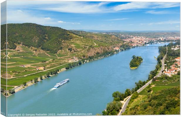 View of the Danube river in the Wachau and Krems town on the horizon. Lower Austria. Canvas Print by Sergey Fedoskin