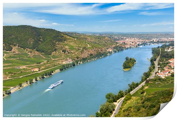 View of the Danube river in the Wachau and Krems town on the horizon. Lower Austria. Print by Sergey Fedoskin