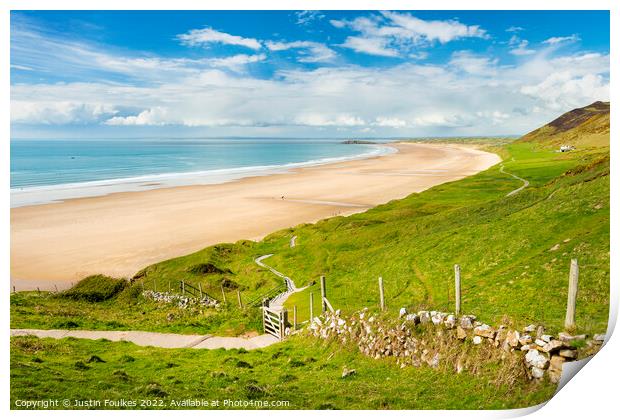 The path to Rhossili Beach, Gower, South Wales Print by Justin Foulkes