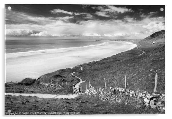 The path to Rhossili Beach, in black and white Acrylic by Justin Foulkes