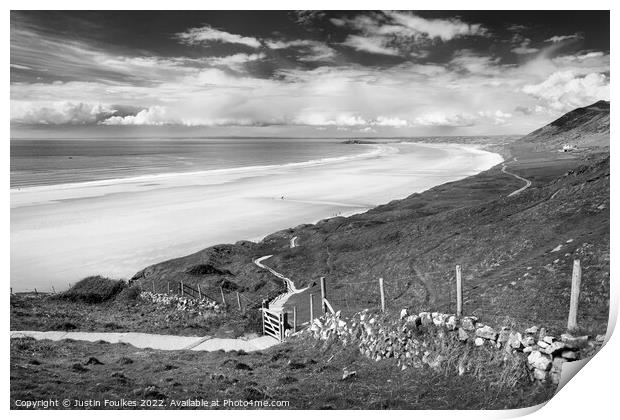 The path to Rhossili Beach, in black and white Print by Justin Foulkes