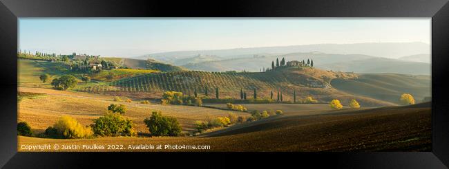 Autumn panorama, Tuscany, Italy Framed Print by Justin Foulkes