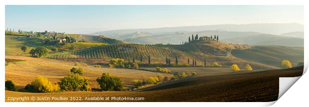 Autumn panorama, Tuscany, Italy Print by Justin Foulkes