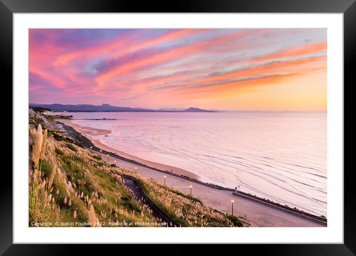 Sunset over the Bay of Biscay, Biarritz, France Framed Mounted Print by Justin Foulkes