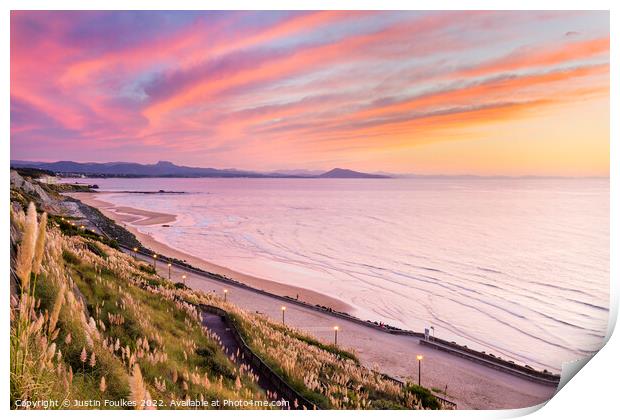 Sunset over the Bay of Biscay, Biarritz, France Print by Justin Foulkes