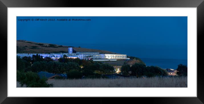 Riviera Hotel Weymouth at night Framed Mounted Print by Cliff Kinch