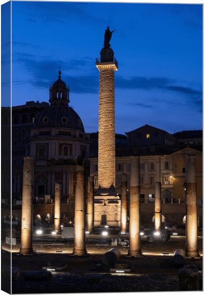 Trajan Column In Rome By Night Canvas Print by Artur Bogacki