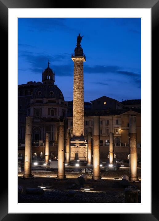 Trajan Column In Rome By Night Framed Mounted Print by Artur Bogacki