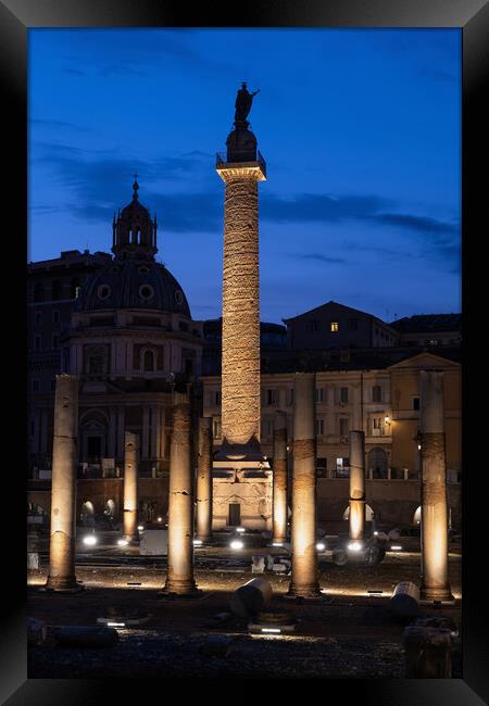 Trajan Column In Rome By Night Framed Print by Artur Bogacki