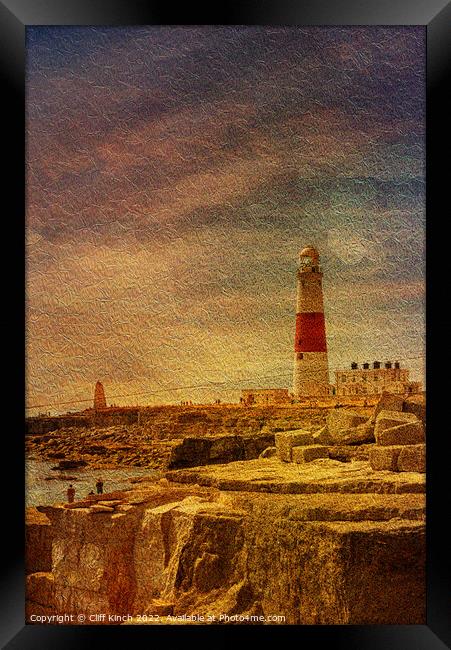 Portland Bill Lighthouse painterly Framed Print by Cliff Kinch