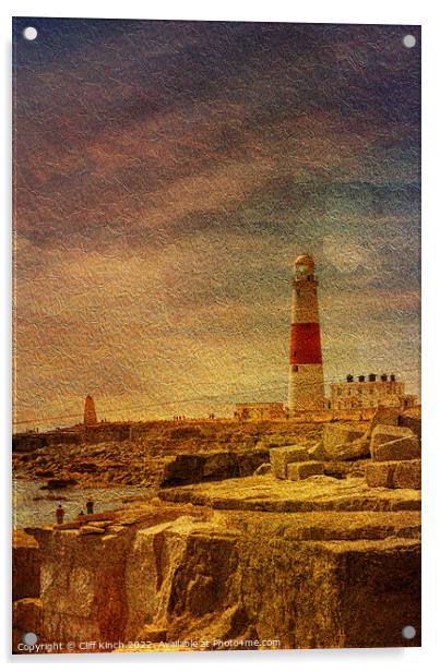 Portland Bill Lighthouse painterly Acrylic by Cliff Kinch
