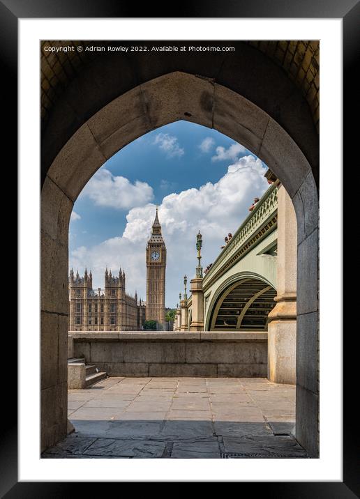 Elizabeth Tower and Westminster Bride from the South Bank of the river Thames. Framed Mounted Print by Adrian Rowley