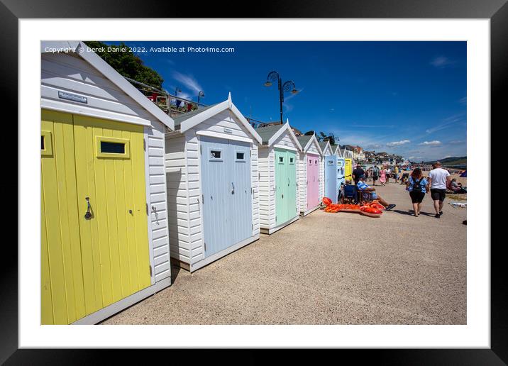 Colourful Beach Huts at Lyme Regis Framed Mounted Print by Derek Daniel