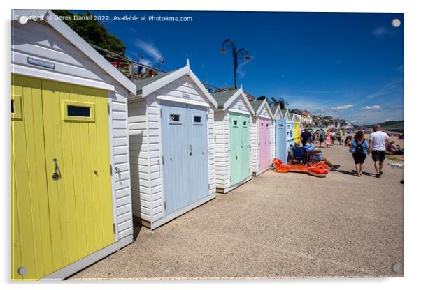Colourful Beach Huts at Lyme Regis Acrylic by Derek Daniel