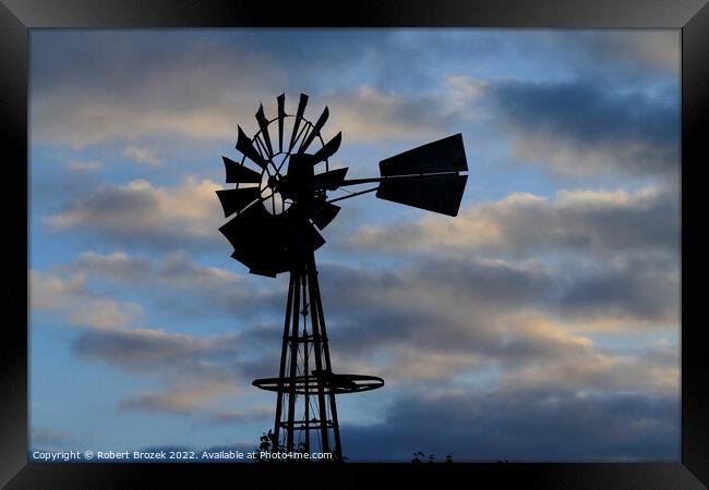 Windmill silhouette with a Sunset Framed Print by Robert Brozek