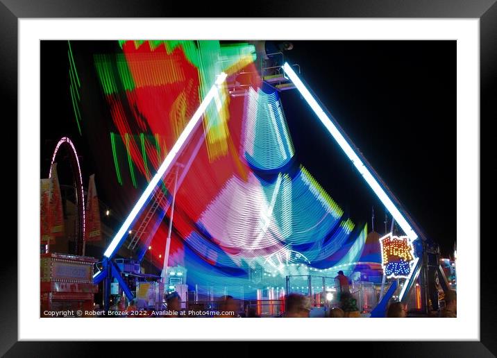 Abstract fair ride at night. Framed Mounted Print by Robert Brozek