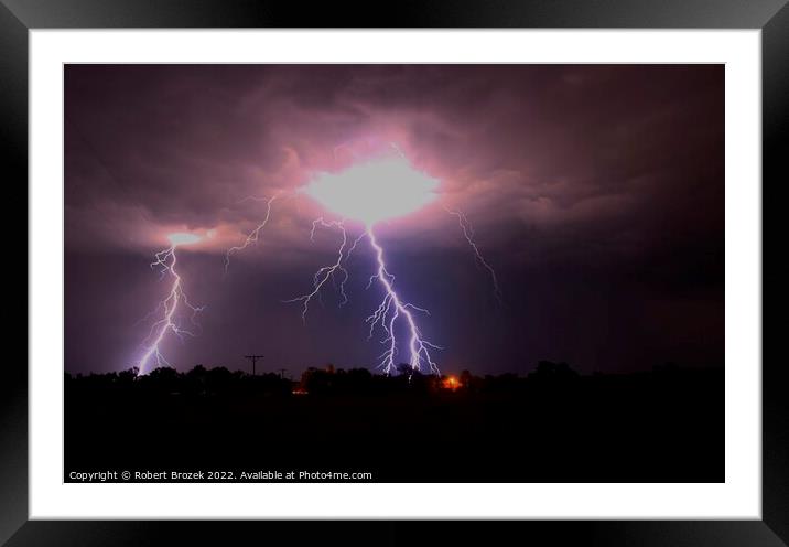 Lightning at night Framed Mounted Print by Robert Brozek