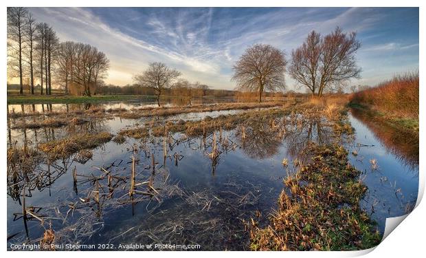 Flooded fields at Bintree Norfolk UK Print by Paul Stearman