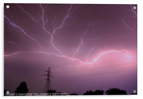 Lightning in the sky at night Acrylic by Robert Brozek