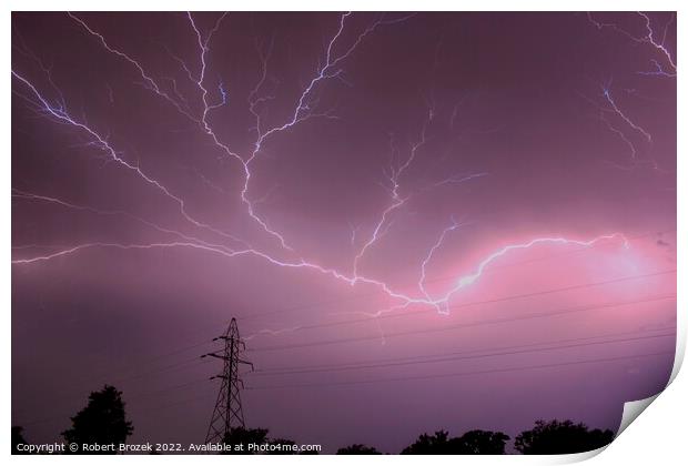 Lightning in the sky at night Print by Robert Brozek
