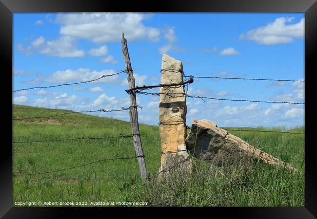 Outdoor stone post fence with grass Framed Print by Robert Brozek