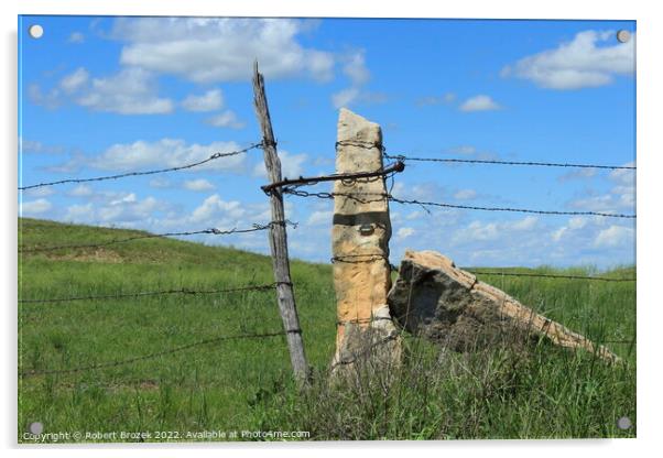 Outdoor stone post fence with grass Acrylic by Robert Brozek
