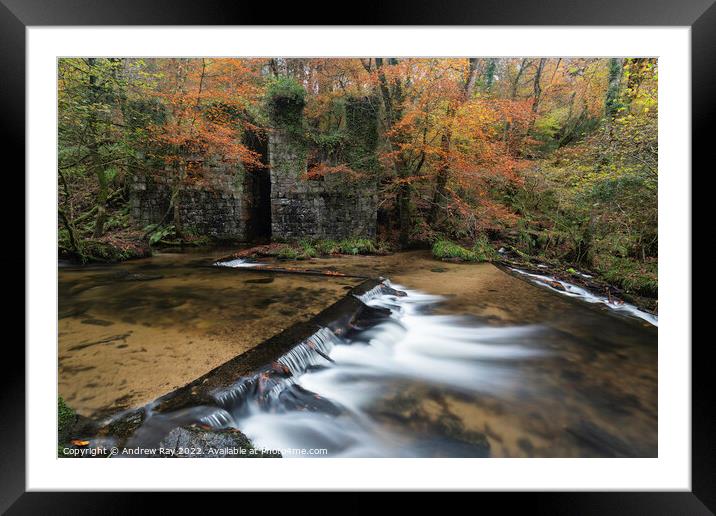 Weir at Kennall Vale  Framed Mounted Print by Andrew Ray