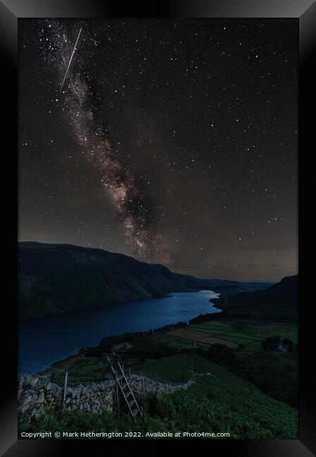 Milky Way over Wastwater and Perseid Meteor Framed Print by Mark Hetherington