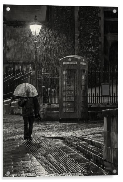 Rain downpour at Norwich market with umbrella man Acrylic by Paul Stearman