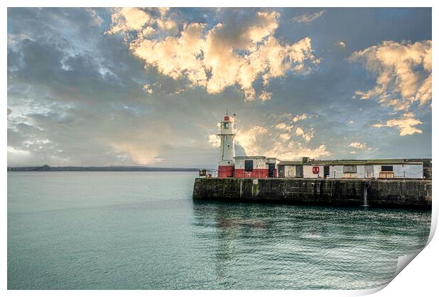 Newlyn harbour lighthouse Print by kathy white