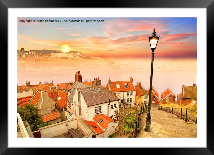 Whitby 199 Steps Lighter Version  Framed Mounted Print by Alison Chambers
