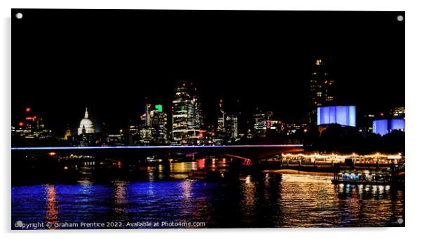London Night Panorama Acrylic by Graham Prentice