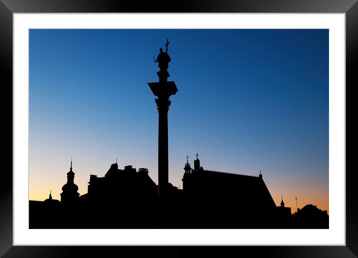 Warsaw Old Town Silhouette Skyline At Dusk Framed Mounted Print by Artur Bogacki