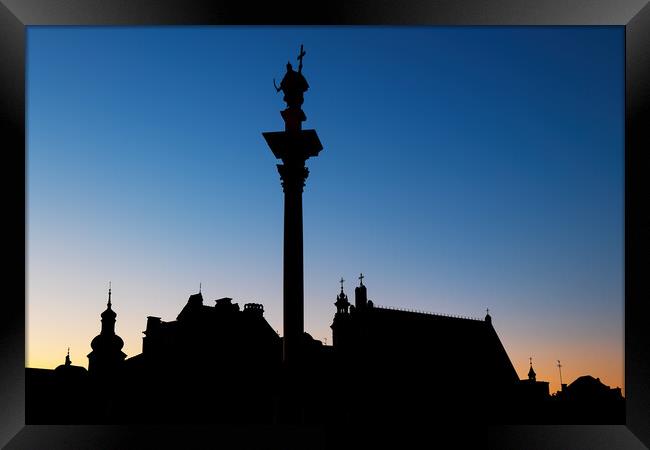 Warsaw Old Town Silhouette Skyline At Dusk Framed Print by Artur Bogacki