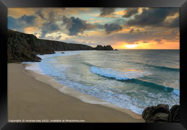 Towards the rising sun (Porthcurno) Framed Print by Andrew Ray